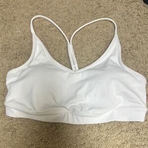 ALO Yoga White Ribbed racer back sports bra